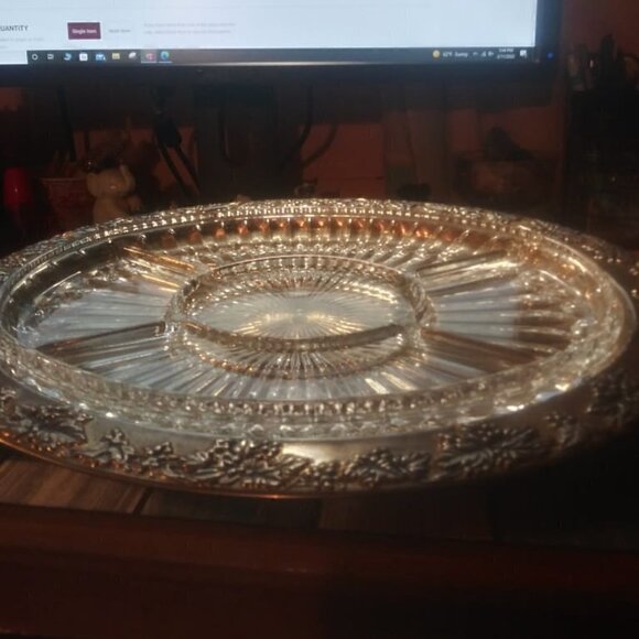 "rare"-vintage GODINGER SILVER ART Co LTD Grapevine Adorned Oval Platter/Crystal - Picture 11 of 16